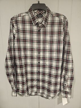 7 Diamonds Mens Small Plaid Long Sleeve Button Down Shirt Red Black White NWOT